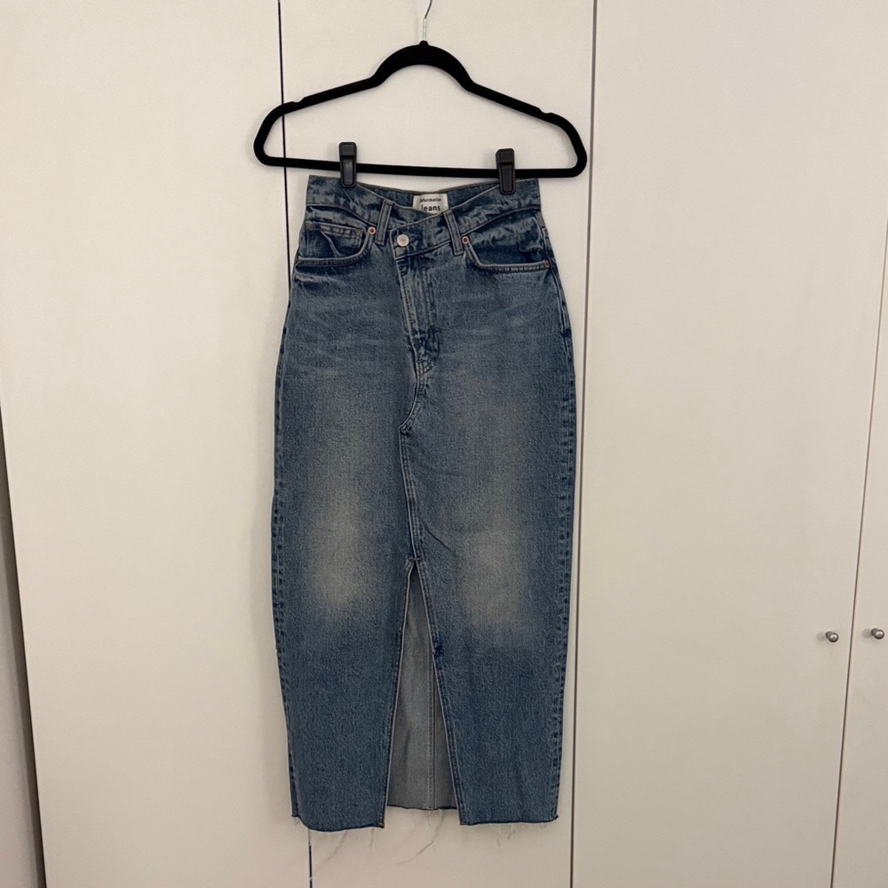 Reformation Classic High-Waist Blue Denim Midi Skirt